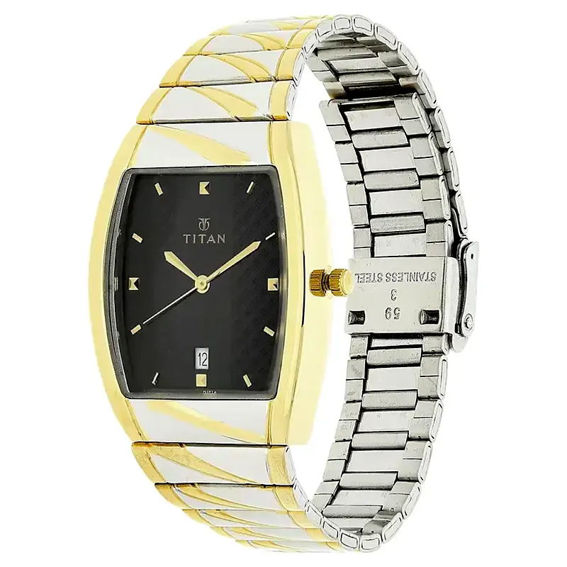 Titan Karishma Black Dial Two-tone Men's Watch- 9315BM02